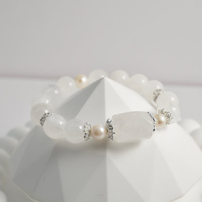 White Phantom Quartz & Freshwater Pearl Crystal Bracelet