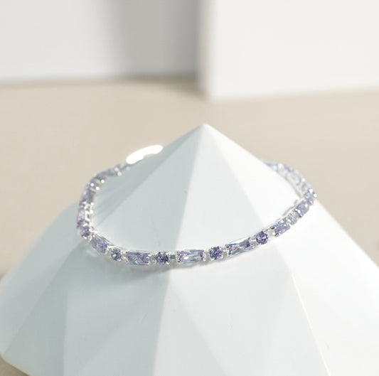 Rectangular Tennis Bracelet | Silver (Purple Zircon)