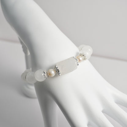 White Phantom Quartz & Freshwater Pearl Crystal Bracelet