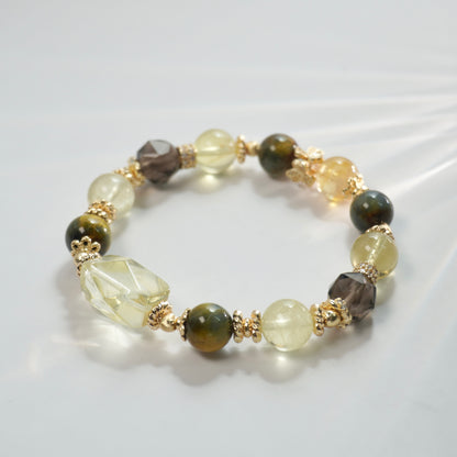 Confidence, Strength & Opportunities | Citrine, Pietersite & Icy Obsidian Crystal Bracelet