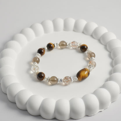 Yellow Tiger’s Eye, Black Gold Super 7 & Smoky Quartz Crystal Bracelet