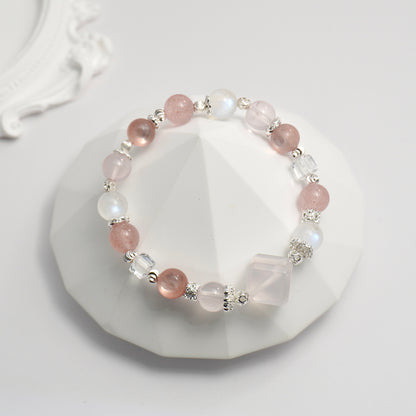 Rose Quartz, Moonstone, Strawberry Quartz, Clear Quartz, Pink Lepidolite Crystal Bracelet